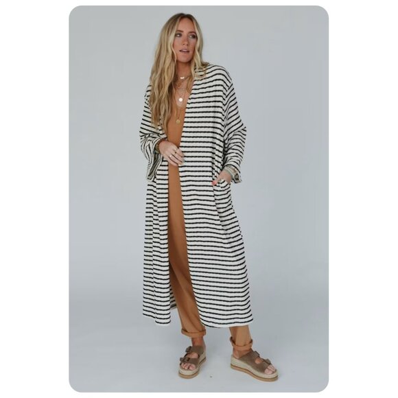 NWT Three Bird Nest The Nest Venyx Striped Duster Cardigan sz L - Picture 1 of 8